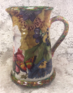 Ceramic  Pitcher 10” h x 7”wide Florals original Great Adirondack Yarn