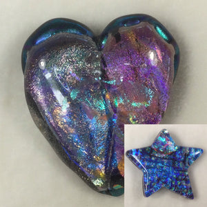 Dichroic heart or star pins 1.25” x1.25” Nancy Geddes- handcrafted-vintage
