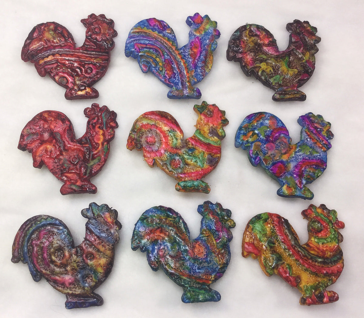 Rooster Pins Handcrafted Polymer Clay Great Adirondack Yarn Sweet