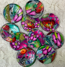 Load image into Gallery viewer, Mosaic Buttons 1.25” polymer clay and coconut- fuschia-olive-handcrafted- Great Adirondack
