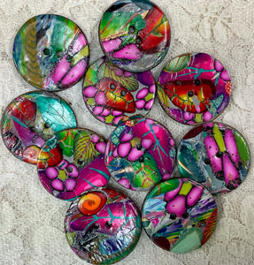Mosaic Buttons 1.25” polymer clay and coconut- fuschia-olive-handcrafted- Great Adirondack
