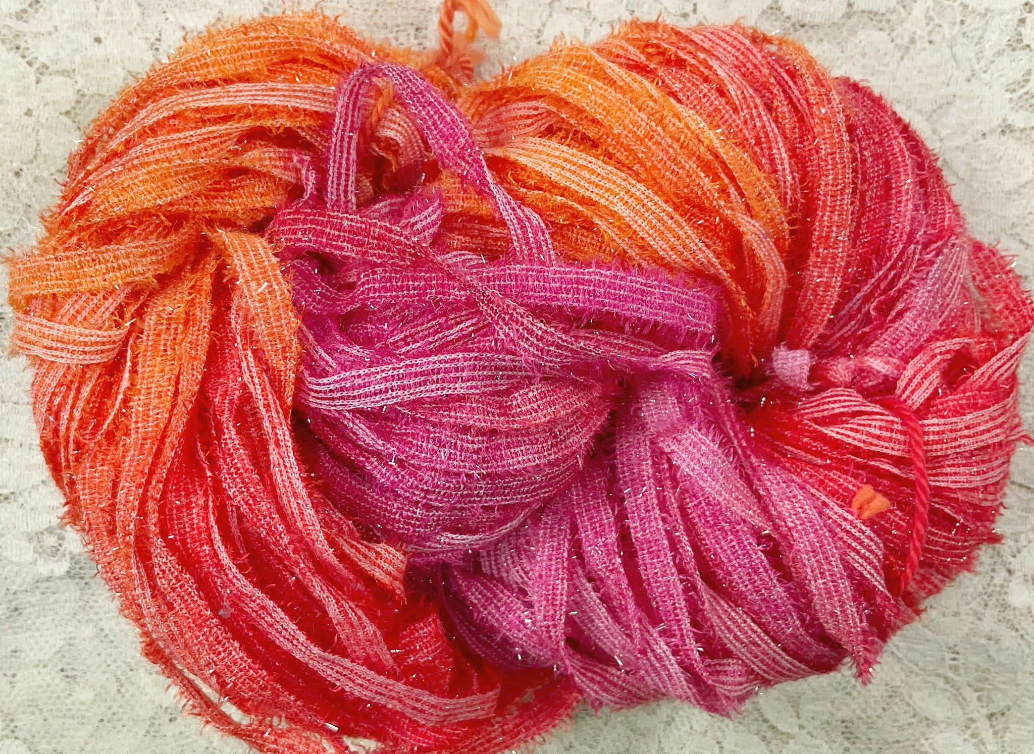 Ribbon Yarn 75 yds with crystal flash aran wt hand dyed Hydrangea- Pea –  Sweet Horse Design Co
