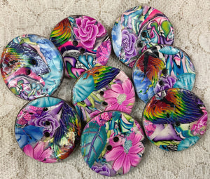Mosaic Buttons 1.25” polymer clay and coconut-tropicals-assorted-Handcrafted- Great Adirondack