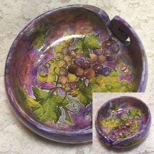Painted Yarn Bowls 5.75” wide x 2.75” high Butterflies-Flowers-Grapes
