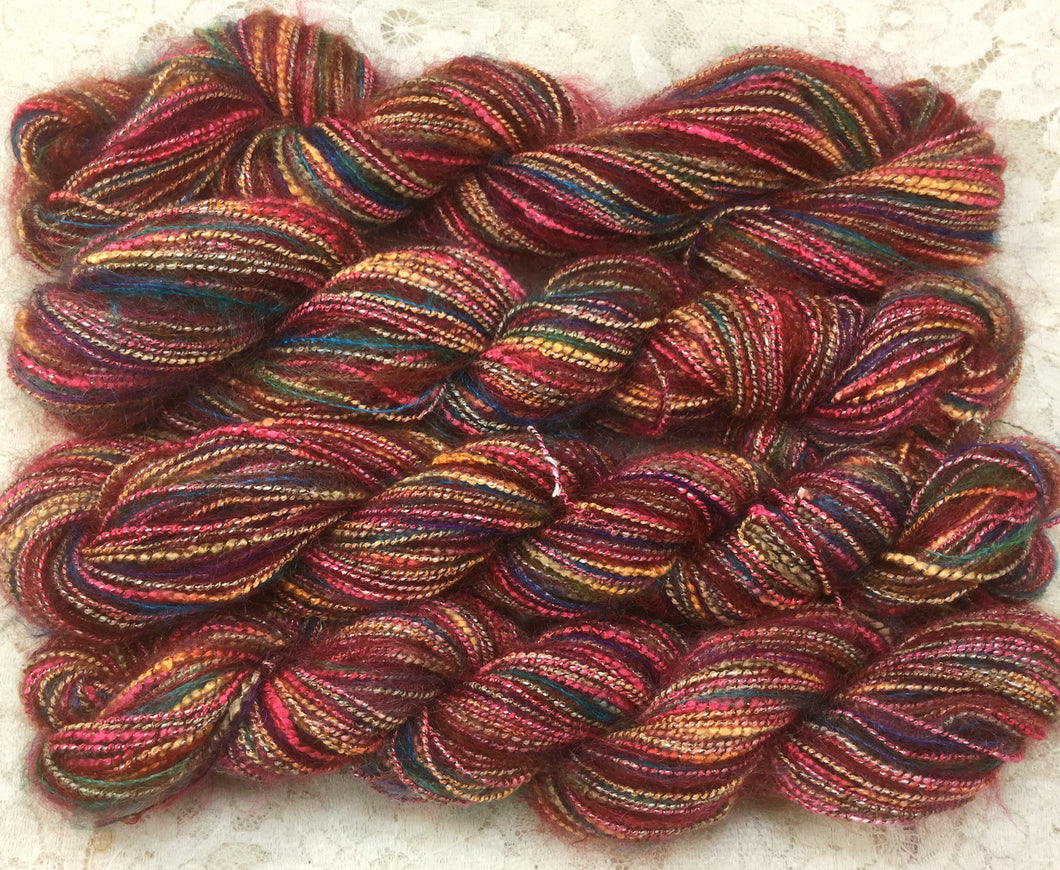 Novelty 2 strand Kid Mohair with multicolored binder 75 yds Hand Dyed Color Aztec