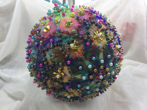 Beaded ball ornament  6” original one of a kind -Great Adirondack-Yarn