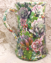 Load image into Gallery viewer, Ceramic Decoupaged  Pitcher 10&quot; h x 7” Succulents original Great Adirondack Yarn
