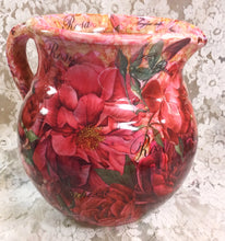 Load image into Gallery viewer, Ceramic Decoupaged  Pitcher 8” h x 7”wide Roses original Great Adirondack Yarn
