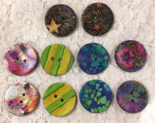 Load image into Gallery viewer, Large Buttons 1 and 1/2” Fabric and wood handcrafted assorted colors
