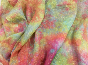 Hand Dyed Silk Fabric Gold Threads 1 Yard Hand Dyed Color Seashell