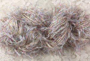 Novelty Fringe Yarn  with Crystal Flash 75 yds Natural-rainbow threads