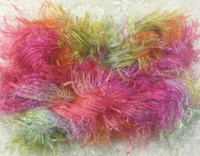 Load image into Gallery viewer, Novelty Fringe Yarn with Crystal Flash 75 yds Hand Dyed Colors Garden Party-Mango-Beach House
