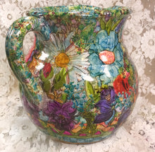 Load image into Gallery viewer, Ceramic Decoupaged Pitcher 8” h x 7”wide Flowers original Great Adirondack Yarn
