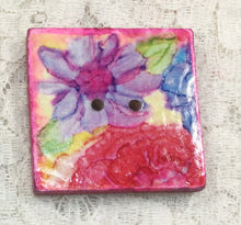Load image into Gallery viewer, 1.5” Button Square wood  Flowers- Decoupaged-Great Adirondack Yarn
