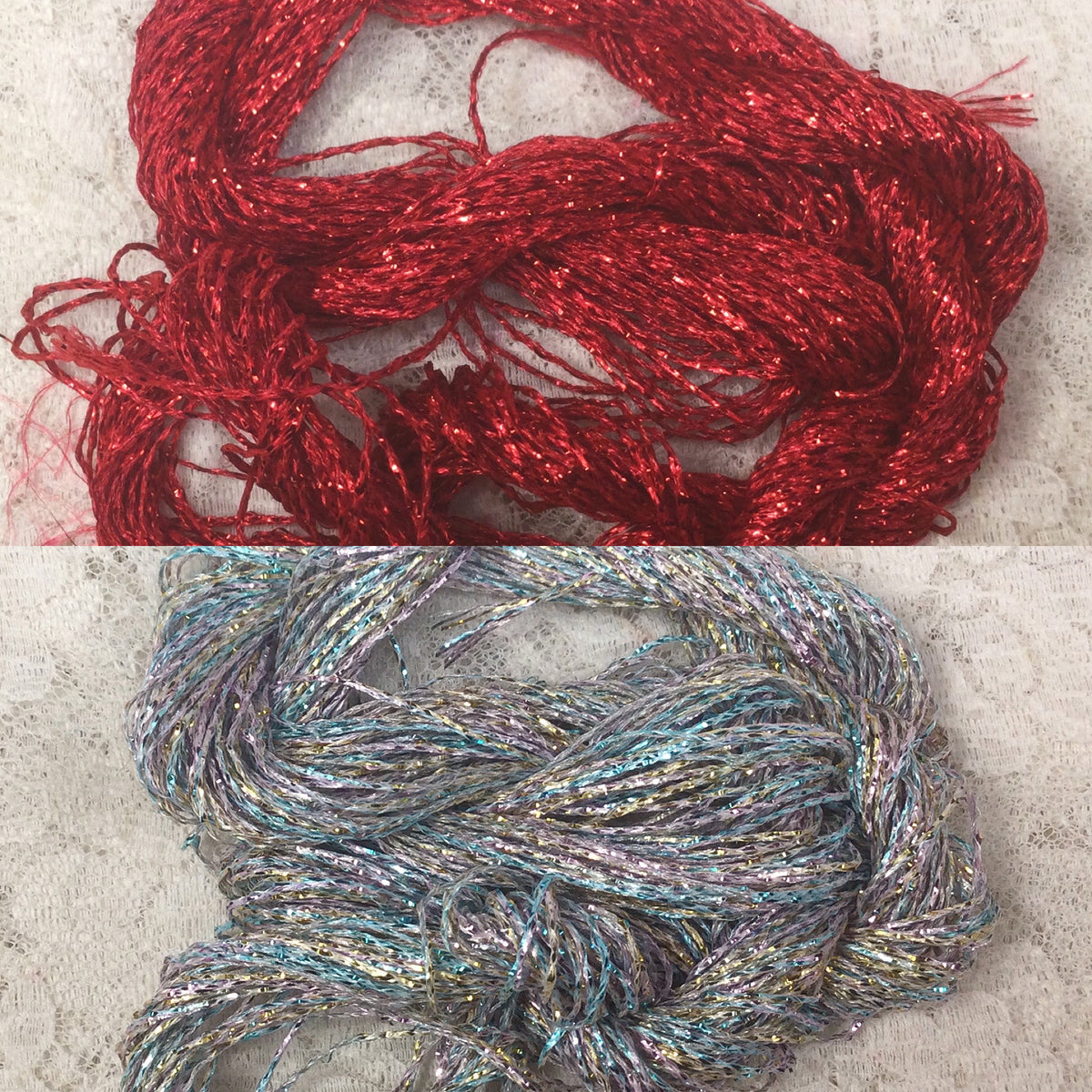 Novelty Metallic Thread 50 yds Rainbow or Red Sweet Horse Design Co