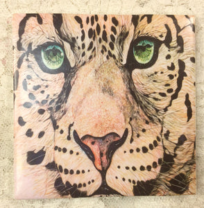 Ceramic Tile -coaster- Snow Leopard 4.25” x4.25” Great Adirondack Yarn co.