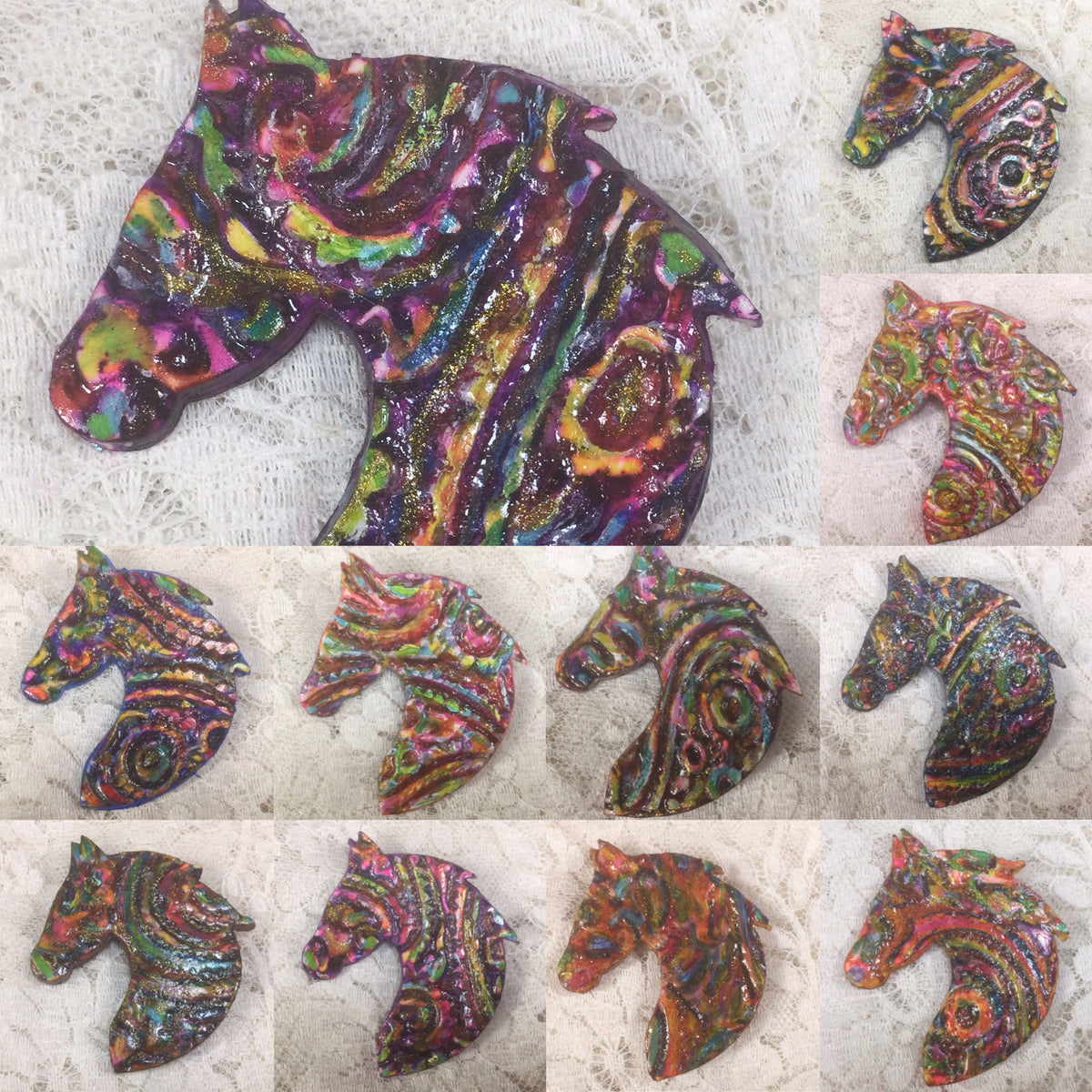 Horse Pins Handcrafted Polymer Clay Great Adirondack Yarn Sweet Horse