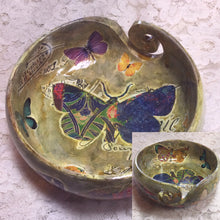 Load image into Gallery viewer, Painted Yarn Bowls 5.75” wide x 2.75” high Butterflies-Flowers-Grapes
