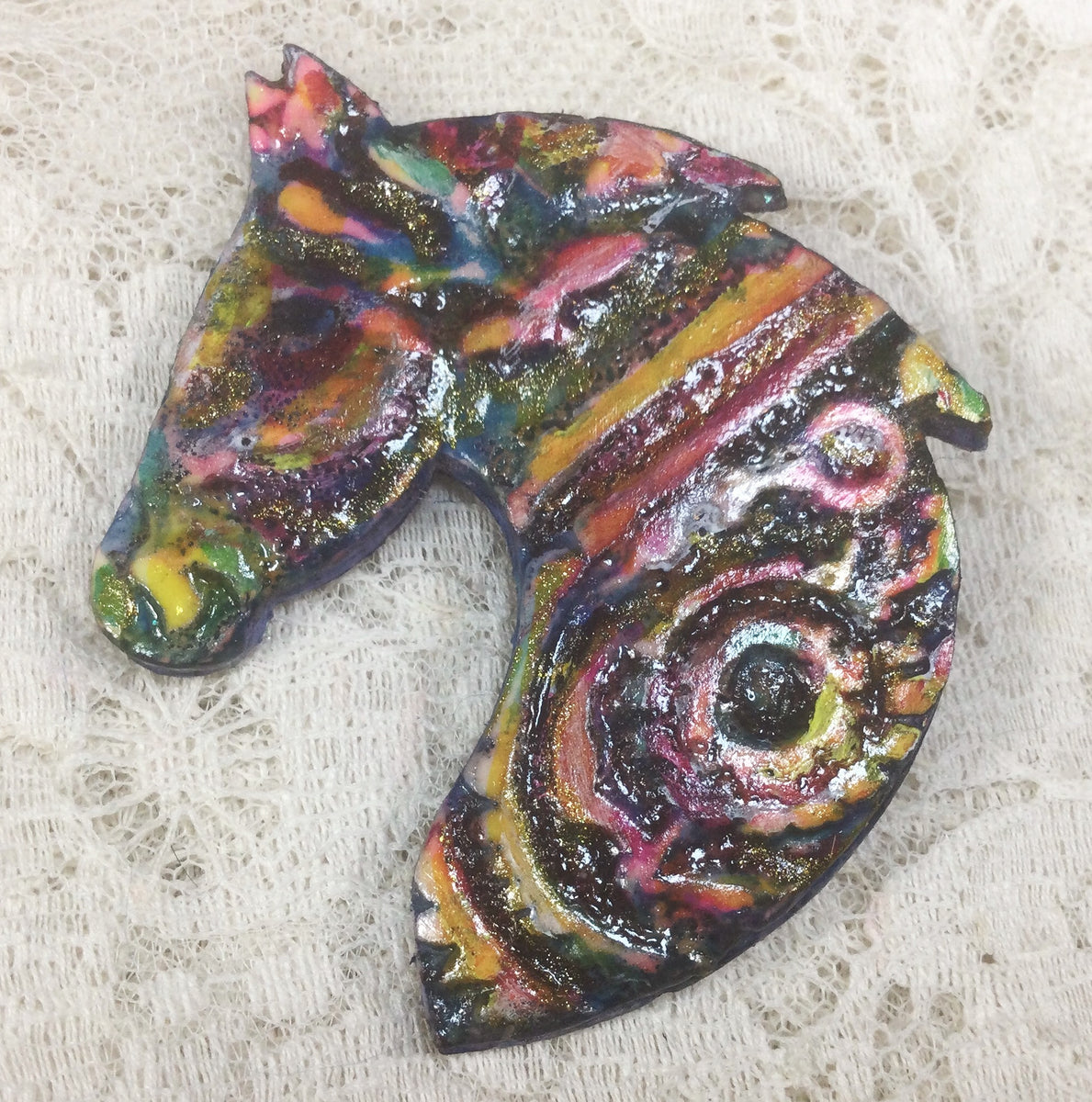 Horse Pins Handcrafted Polymer Clay Great Adirondack Yarn Sweet Horse