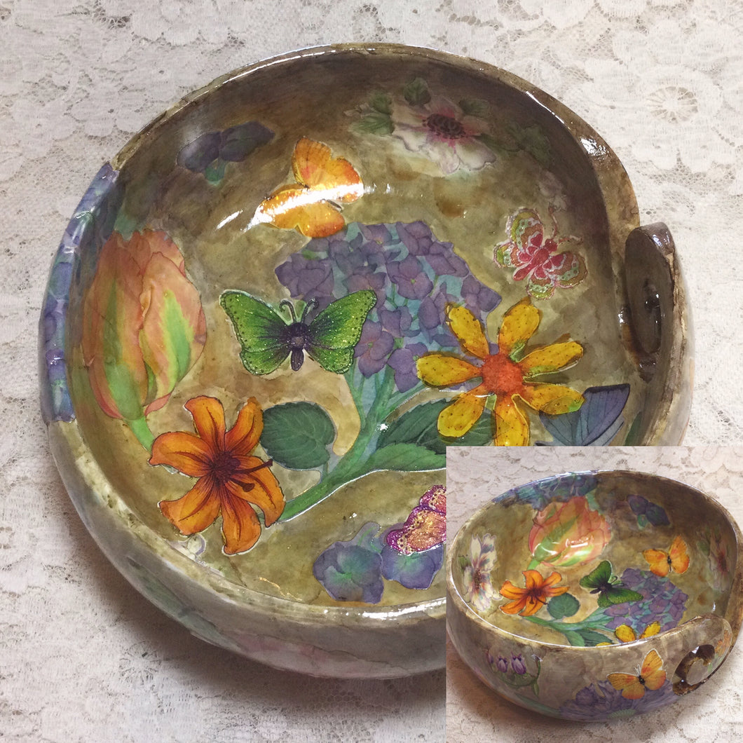 Painted Yarn Bowls 5.75” wide x 2.75” high Butterflies-Flowers-Grapes