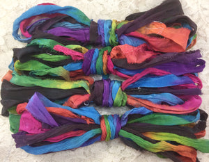 Sari Silk Chiffon Ribbon 1/2 to 1" wide 5 yds Black Fire