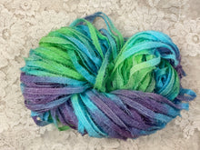 Load image into Gallery viewer, Ribbon Yarn 75 yds with crystal flash aran wt hand dyed Hydrangea- Peaches
