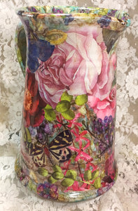Ceramic  Pitcher 10” h x 7”wide-big Florals Great Adirondack Yarn