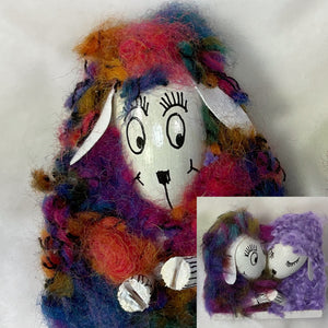 Sheep pins handcrafted vintage yarn and clay