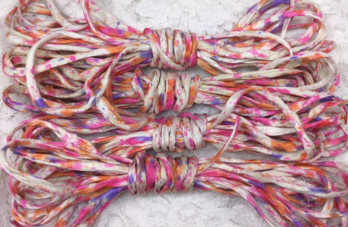 PINK CARNATION Sari Silk Ribbon, Fair Trade, Recycled, Handmade