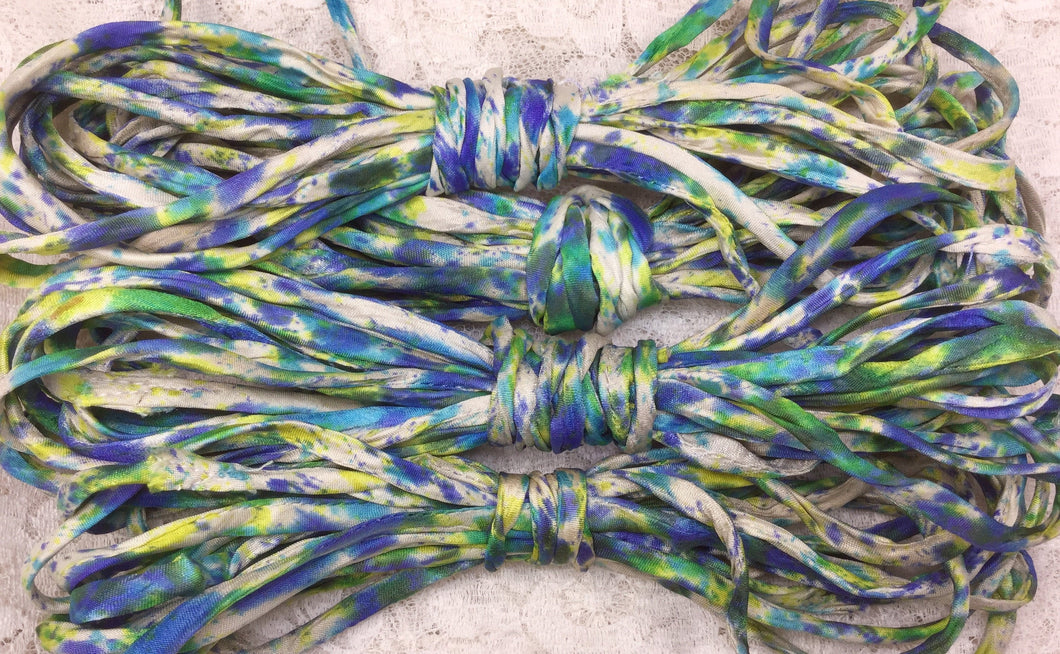 Sari Silk Ribbon Cord 5 yds Color Blue Greens