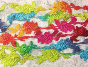 Venise lace 2" wide sold by the yard Hand Dyed Color Rainbow