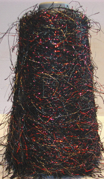 Eyelash Coned Yarn Metallic Black Red 1850 Yards lb- SALE