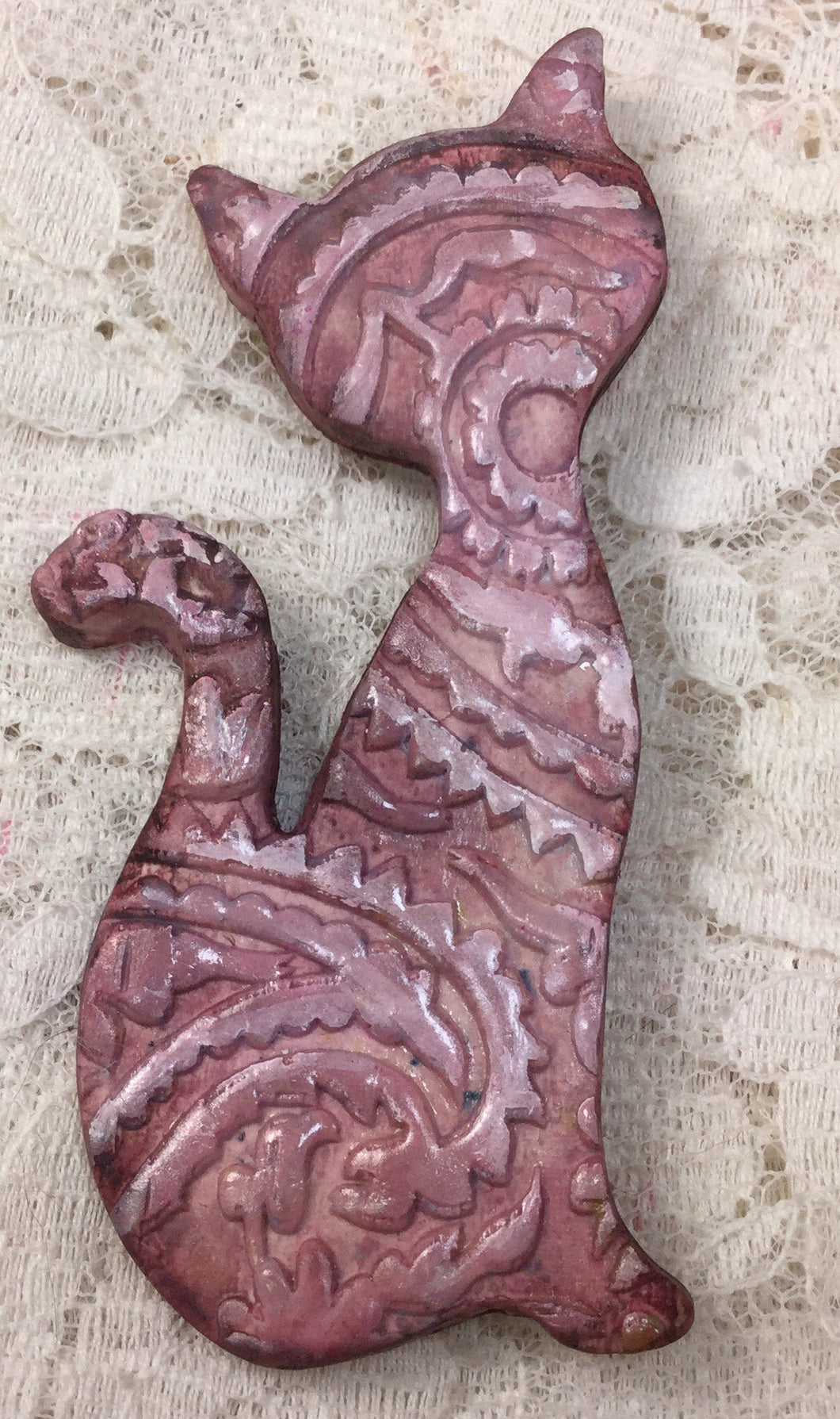 Cat Pin polymer clay by Great Adirondack Yarn